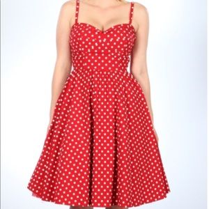 Stop staring red polka dotted swing pinup dress